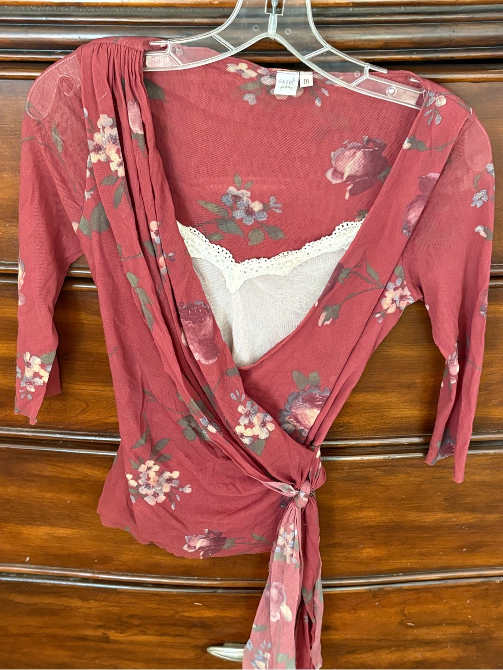 Floral Wrap Knit Top with Lace Camisole - Sweet Pea